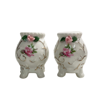 Vintage Ceramic Salt & Pepper Shakers with Floral Rose Flower Pattern