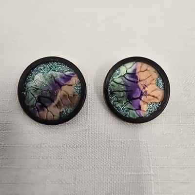  Women's Vintage Clip On Earrings Teal, Purple & Orange Iridescent Design