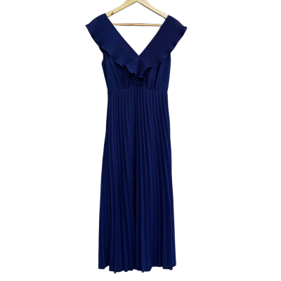 Forcast Womens Size 6 Aries Pleated Dress Navy Blue 