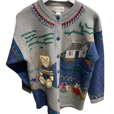Sussan Womens  Size M Button-down Cardigan Blue  / Grey / Multicoloured 