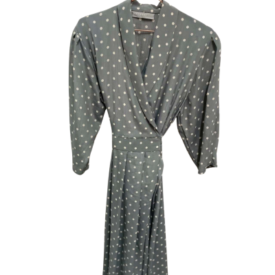  Women's  Size 16 Wrap Dress Green with White Spots