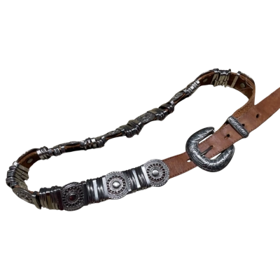 Women’s Classy Metal Ring & Disc Crafted Leather Belt Size 30 