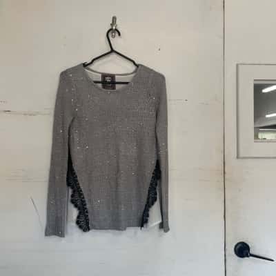 Lipsy London Size 8 Long Sleeve Shirt Black  / Grey / White 