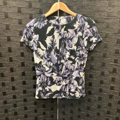 David Lawrence Womens  Size XS Short Sleeve Top Black  / Purple / White 