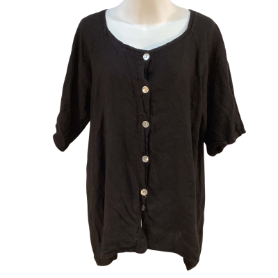 Made in Italy Womens Size L / XL Linen Short Sleeve Top Black  