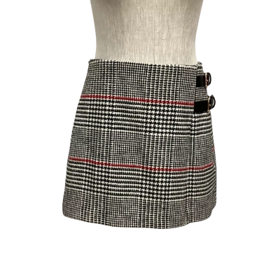  The Commense Houndstooth Plaid  Size M Mini Skirt Black  / Pink  / White 