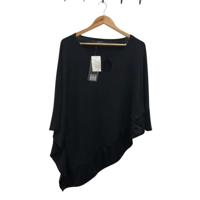 Liz Jordan Womens Sequin Hem Cape Top Size L Black  BNWT$149