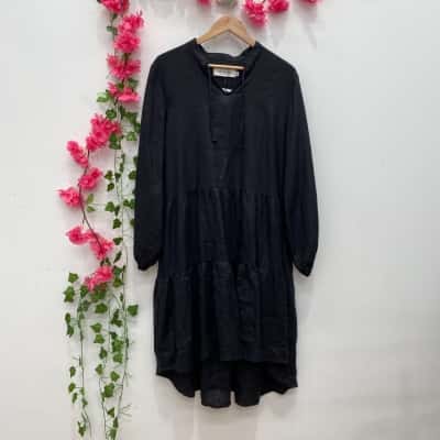 Carolina Womens Arianna Pure Linen Long Sleeve Dress Size L / M Black  
