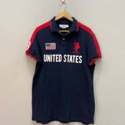 U.S. Polo Assn. Mens  Size L Polo Shirt Blue / Red 