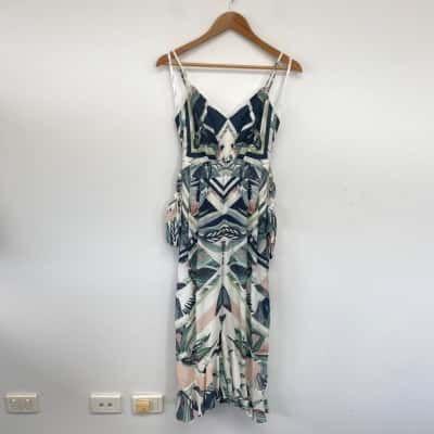 Sheike White Green Floral Sleeveless Jumpsuit  Size 6