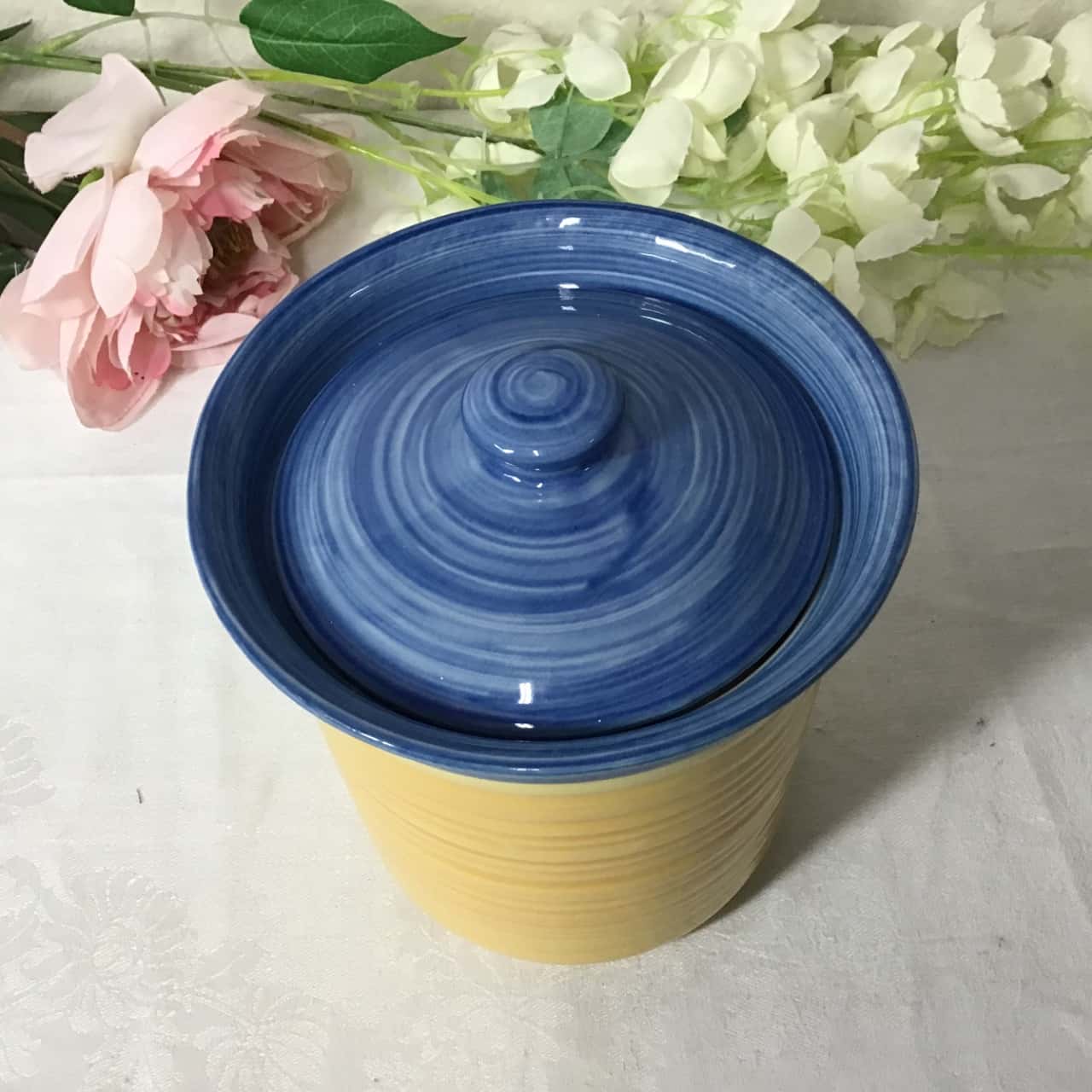Mediterranea by Ulster Ceramics Yellow with Blue Lid Ceramic Canister