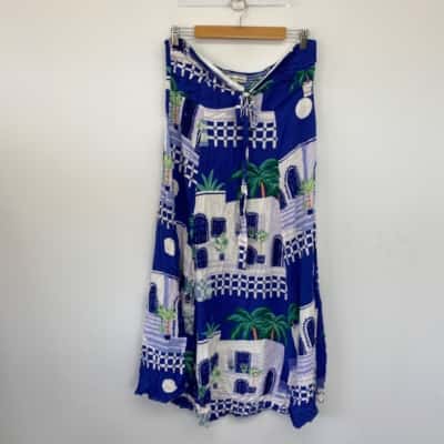 Shareen Collection Blue Pattern Strapless Midi Dress Size 16 