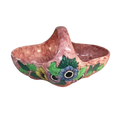 Pink Floral Mailing Ware Bowl with Handle 1940’s 