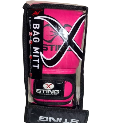 Womens pair of pink and black Sting Armalite Bag Mitts enclosed in a clear retail package