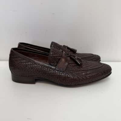 Politix Brown Leather Hand Woven Loafers - Size 41  