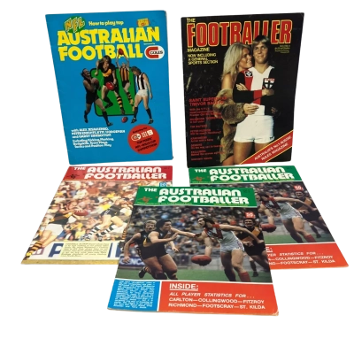 Vintage Australian Footballer Magazine & How To Play Top Football Book 70s 80s Lot of 5