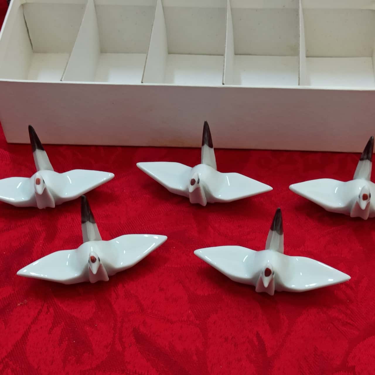 Set of 5 Ceramic Origami Crane Chopstick rests in box (b10)