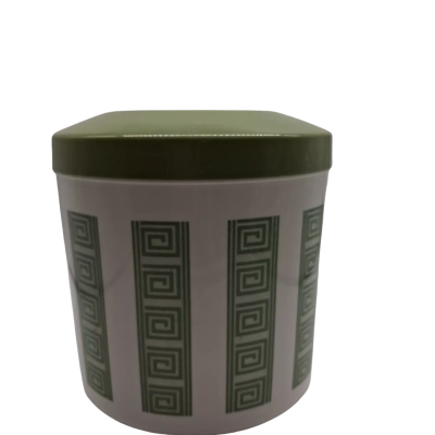LARGE PLASTIC CANISTER WHITE AND OLIVE GREEM