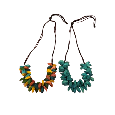 Womens Necklace 2 x Wooden Corded, Adjustable Necklace 
