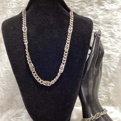 Unisex Silver Tone Bracelet & Necklace set
