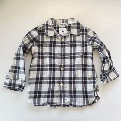 Country Road Kids Grey White Checked Long Sleeve Shirt Size 12-18m 