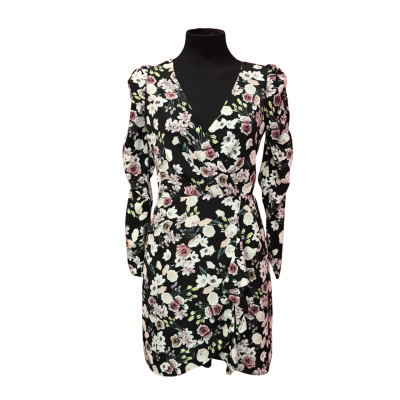 Dotti Womens  Size 10 Floral Cross Over Top Dress with Ruched Sleeves