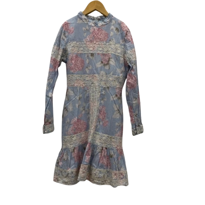Marlo Kids Cotton Dress Long Sleeves Size 13 / 14 Blue / Floral 