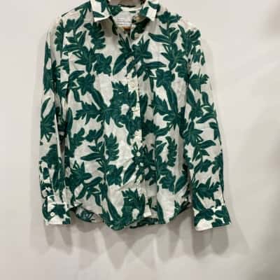 Trenery Womens  Size S Long Sleeve Shirt Green / Off White / Pattern 