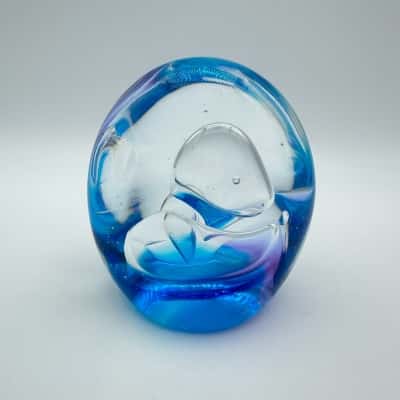 Beautiful Vintage Blue & Purple Controlled Bubble Art Glass Paperweight