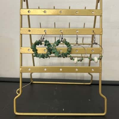 Set of 2 925 earrings, 1 with green stone and other with small green beads and white bead 