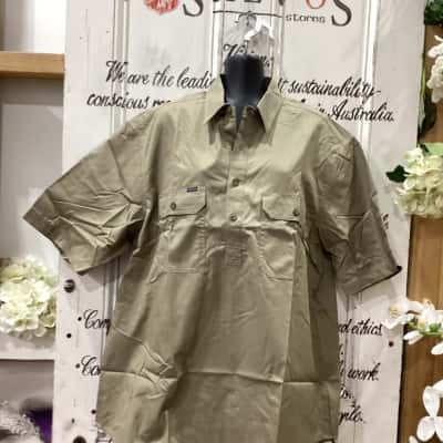 R B SELLARS BRAND! Mens  Size XL Short Sleeve Shirt Khaki! BNWT WORK SHIRT! MADE WITH 100% COTTON! LIGHTWEIGHT!