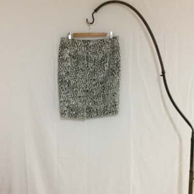 Perri Cutten Women's Size 14 Pencil Skirt Black  / Pattern / Silver / White 