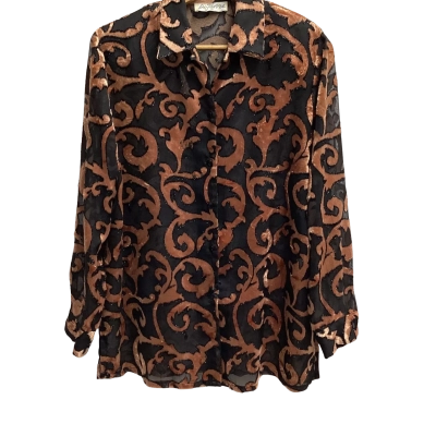 Vintage Di Tarree Womens  Size 14 Button Up Top / Long Sleeve Top Black  / Orange 