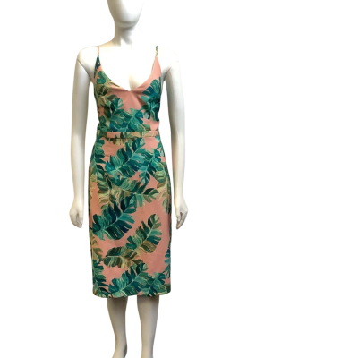 Brand New Portmans Womens  Size 14 Leaf Pattern Shoe String Midi Dress Multicoloured