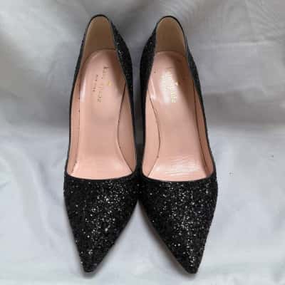 KAYE SPADE LICORICE TOO Black Glitter Heels Size 6