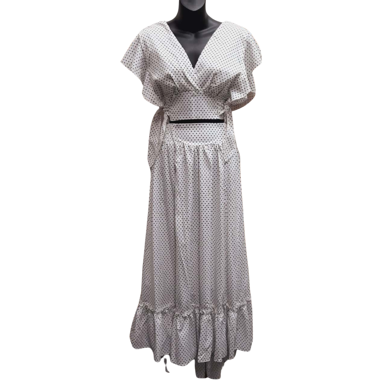 BEULAH Womens Size L Maxi Skirt And Top Set Black / White Polka Dot