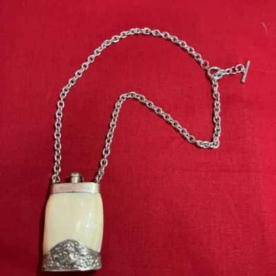  Women's Necklace Persian Bottle Flask Silver tone mother of pearl art deco