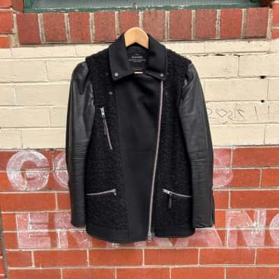 AllSaints Faux Leather Jacket Wool Body