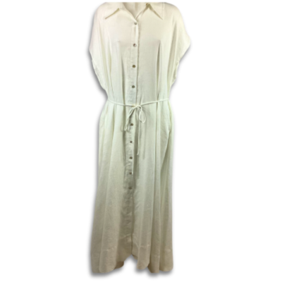 Dissh Lana Linen Midi Shirt Dress - White (Size 16)
