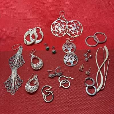 14 pairs of Womens Earrings 925 Silver 