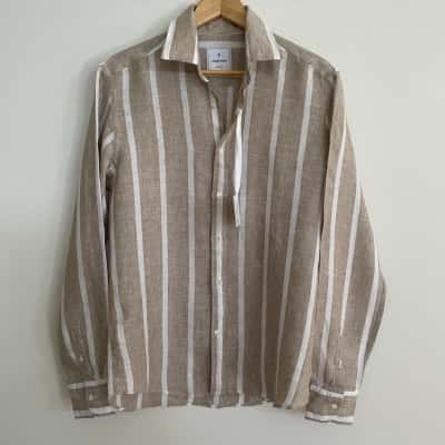 Osvaldo Trucchi Mens Size M 100% Linen Long Sleeve Shirt Made in Italy NEW with TAGS
