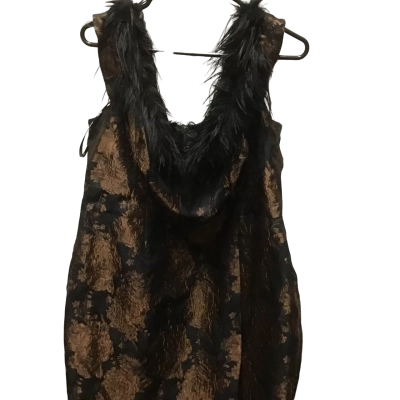 City Chic Faux feather metallic mini dress size M Black/ Brown floral