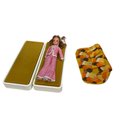 Vintage Barbie Furniture (Orange Couch and Beds)