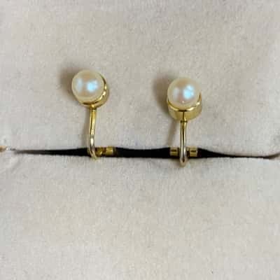  Womens Vintage Gold Tone Faux Pearl Clip On Earrings