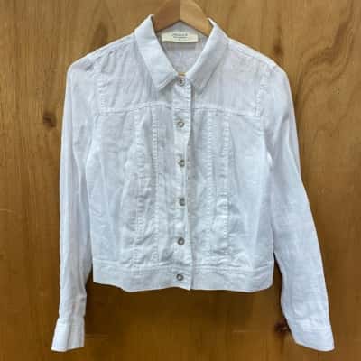 Jacqui-E Linen Collection White Cropped Jacket Size 8