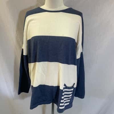  SKETA Size M Crew Neck Knit Blue / Cream 