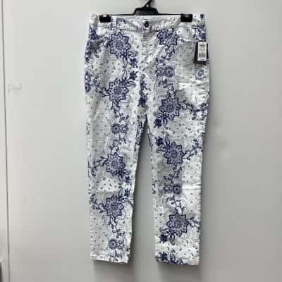 Sportscraft Womens  Size 14 Ankle Length Pants Blue / Pattern / White 