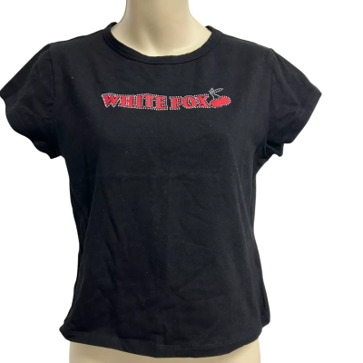 White Fox Womens Size XL Black Crop Top   