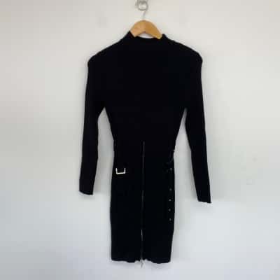 Lipsy London Black Ripped Long Sleeve Mini Dress  Size 14 