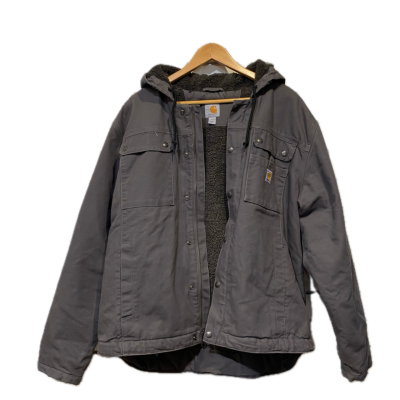 Carhartt Mens Jacket Size L Grey Hooded Sherpa Lined Winter Outerwear